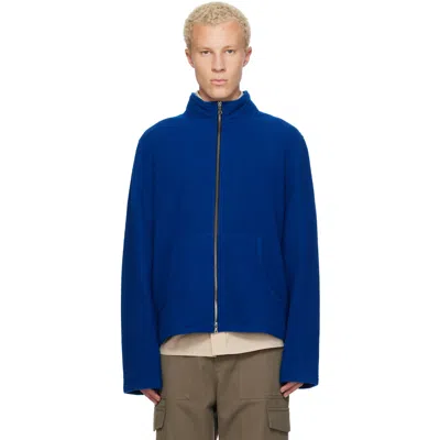 Rier Blue Full Zip Fleece Sweater In Indigo Fleece