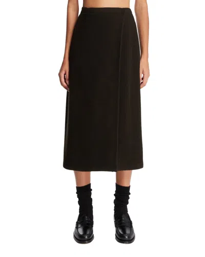 Rier Brown Wool Midi Wrap Skirt In Black
