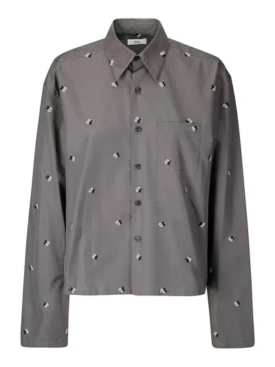 Rier Embroidered Long Sleeve Cotton Shirt In Grey