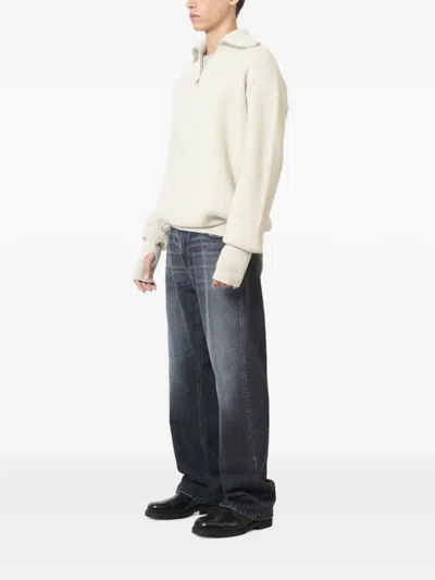Rier Chunky Ribbed Half-zip Sweater In White