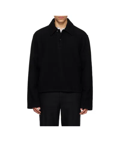 Rier Collared Long-sleeved Polo Shirt In Black