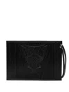 Rier Debossed-finish Leather Messenger Bag In Black