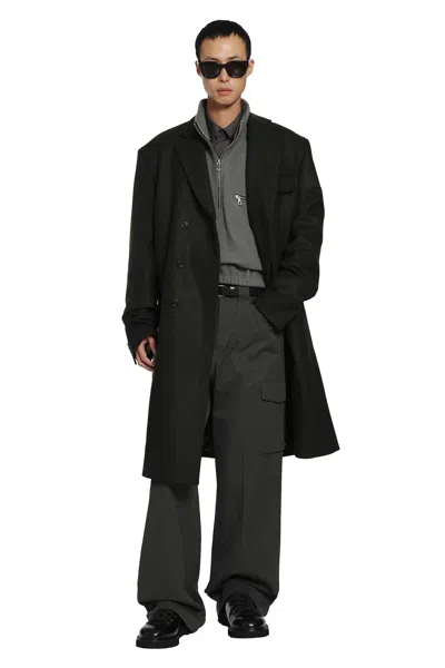 Rier Double-breasted Loden Wool Coat In Green