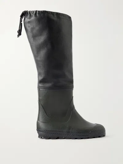 Rier Farmer Leather-trimmed Rubber Rain Boots In Pattern