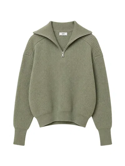 Rier Fisherman Half-zip Wool Sweater In 그린