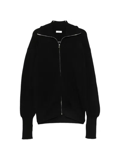 Rier Fisherman-rib Zip-fastening Cardigan In Black