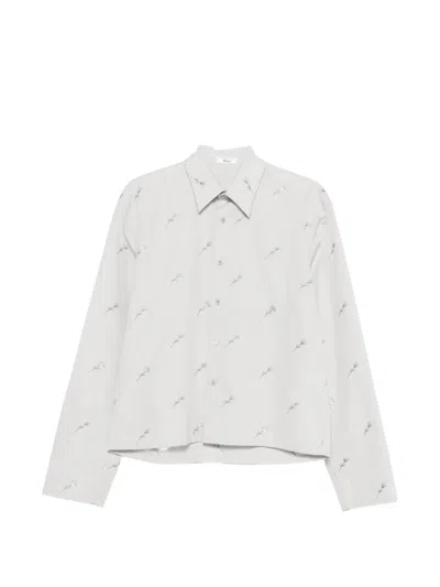 Rier Floral-embroidered Button-fastening Shirt In Gray