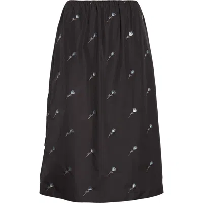 Rier Floral Embroidered Poplin Skirt In Brown