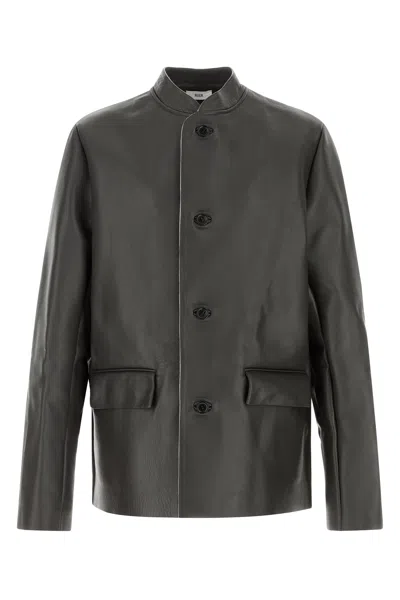 Rier Dark Grey Leather Jacket In Green