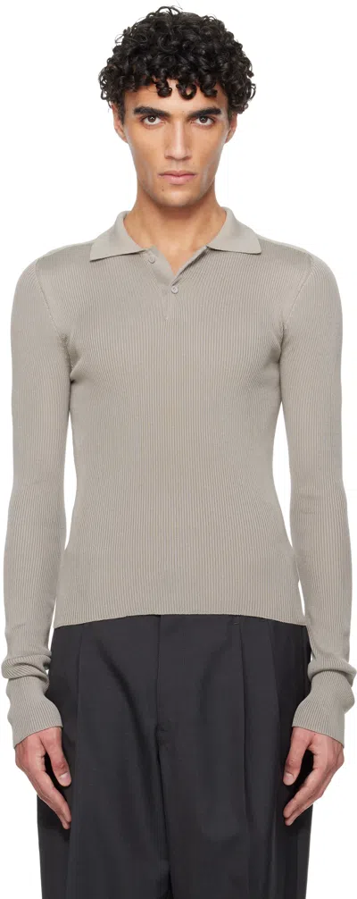 Rier Gray Fine Rib Silk Polo