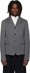 Rier Gray Notched Lapel Denim Blazer In Gray