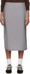 Rier Gray Popeline Midi Skirt In Inox Waxed