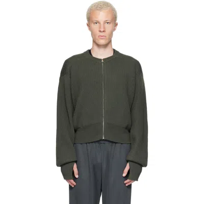 Rier Green Roundneck Zip Utility Sweater In Forest Knit