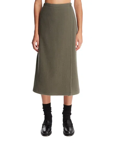 Rier Green Wool Midi Wrap Skirt