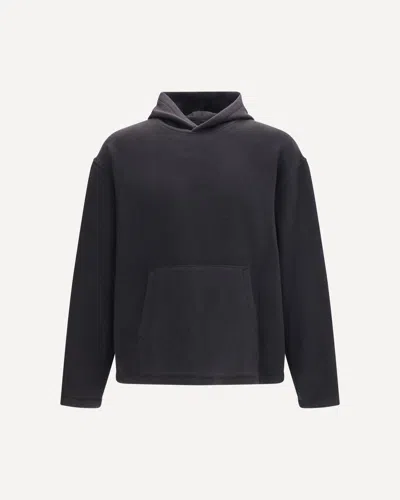 Rier Fleece-texture Pouch-pocket Hoodie In Black