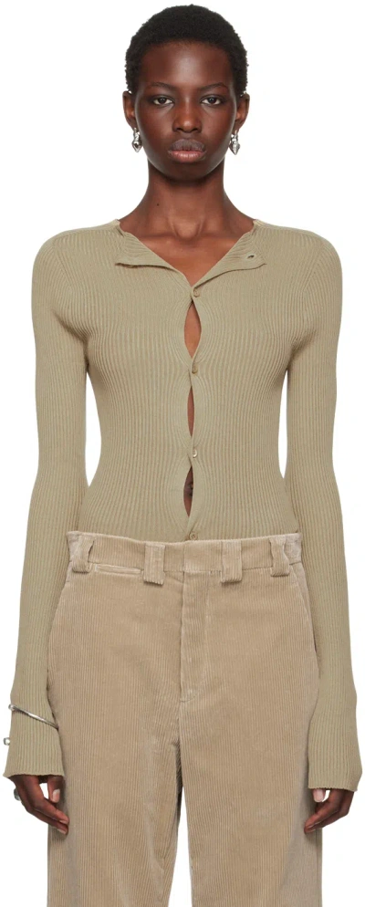 Rier Khaki Button Cardigan In Yuta