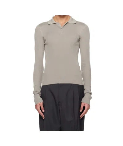 Rier Long-sleeved Collared Polo Shirt In Gray