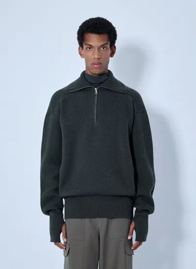 Rier Ribbed High Neck Sweatshirt In Green