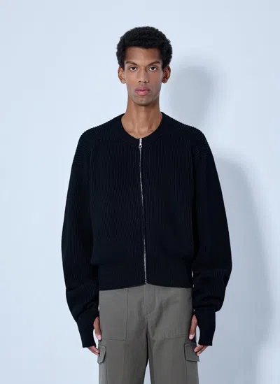 Rier Ribbed Zip-up Cardigan In Black