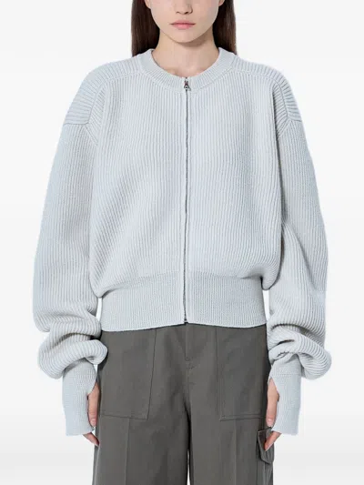 Rier Ribbed-knit Zip-up Cardigan In White