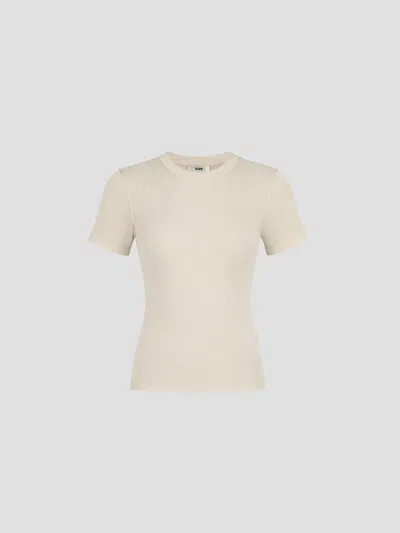 Rier Ruffled T-shirt With Corozo Buttons In Neutral