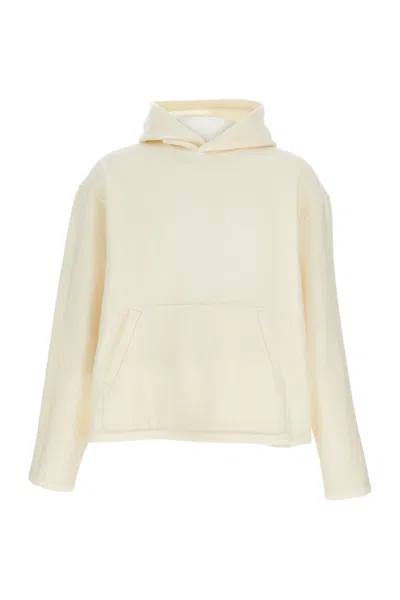 Rier Textured Wool Hoodie With Kangaroo Pocket And Elasticated Details In Neutral