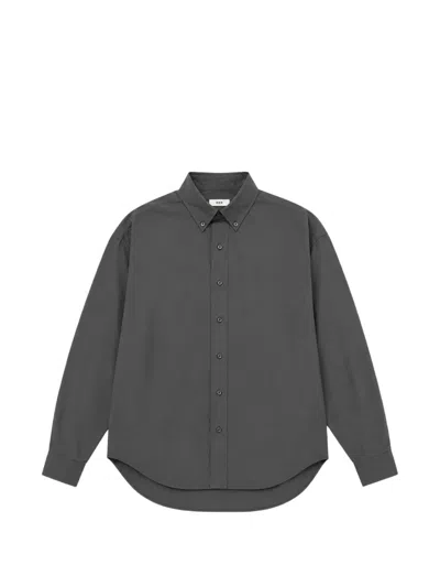 Rier The Charcoal Button-down Poplin Shirt In Black