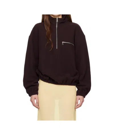 Rier Tourbe Wool Half-zip Sweatshirt In Brown