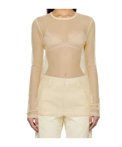 Rier Off-white Sheer Long Sleeve T-shirt In Ivory Tulle