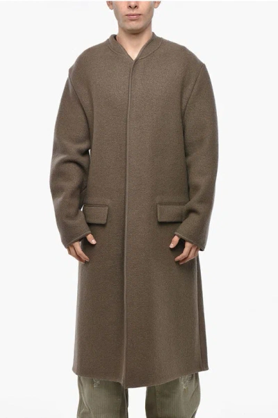 Rier Virgin Wool Coat With Hidden Buttoning In Brown