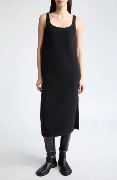 Rier Walker Felted Wool Midi Slipdress In Black Felted