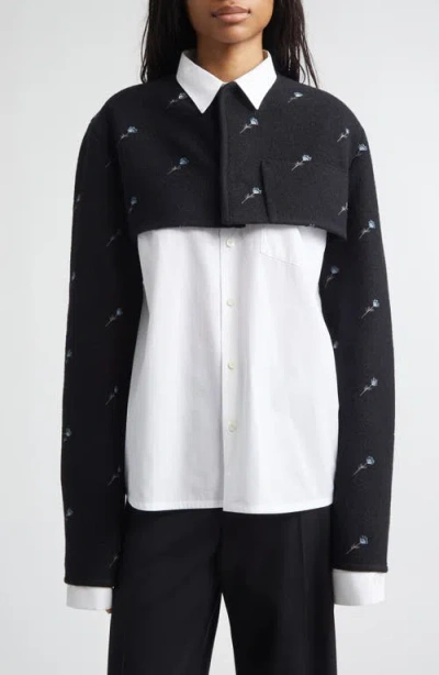 Rier Walker Floral Embroidered Wool Crop Jacket In Multi