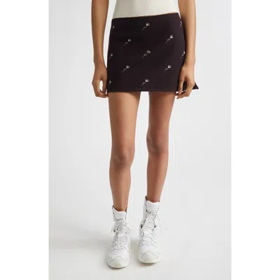 Rier Walker Floral Embroidered Wool Miniskirt In Black