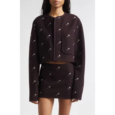 Rier Walker Floral Embroidered Wool Utility Jacket In Brown