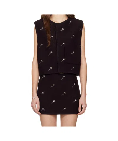 Rier Walker Floral Pattern Wool Vest In Black