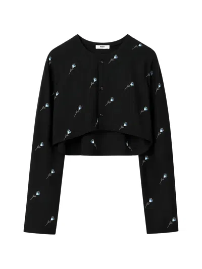 Rier Walker Floral-embroidered Shirt In Black