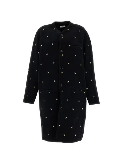 Rier Walker Floral-embroidered Wool Coat In Black