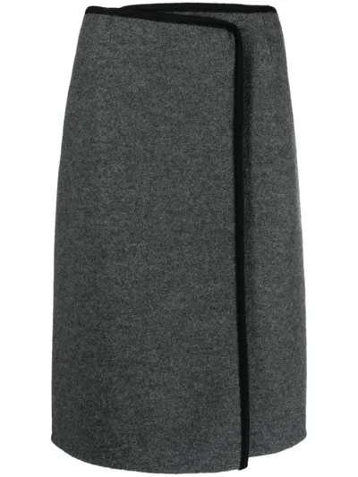 Rier Walker Virgin Wool Wrap Skirt In Grey