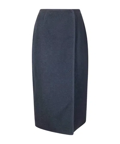 Rier Wool Straight Midi Skirt In Blue