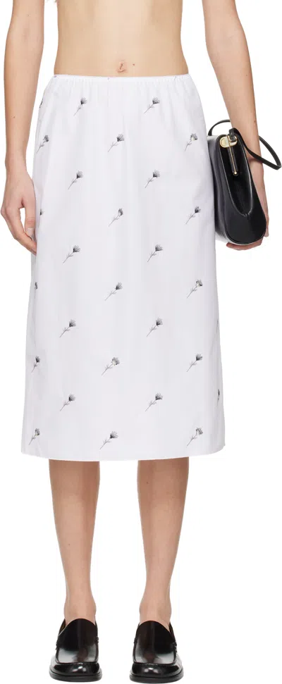 Rier White Pop Flowers Midi Skirt