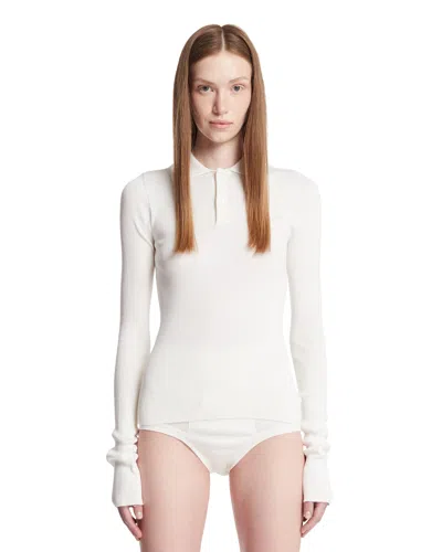 Rier White Silk Long-sleeve Polo