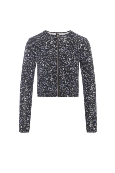 Riff Floral Zipper Long Sleeve Top In Black