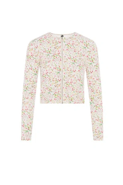 Riff Floral Zipper Long Sleeve Top In Multi