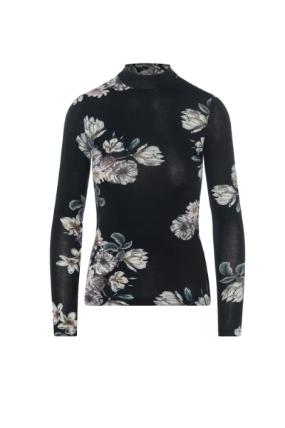 Riff Micro Mock Neck Floral Stretch Knit Tee In Black