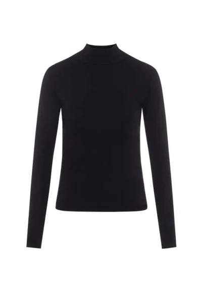Riff Mock Neck Stretch Jersey Knit Top In Black