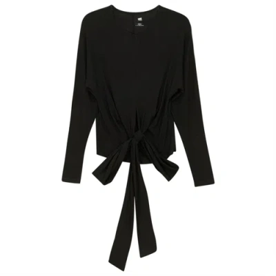 Riff Ribbed Wrap Long Sleeve Stretch Top In Black