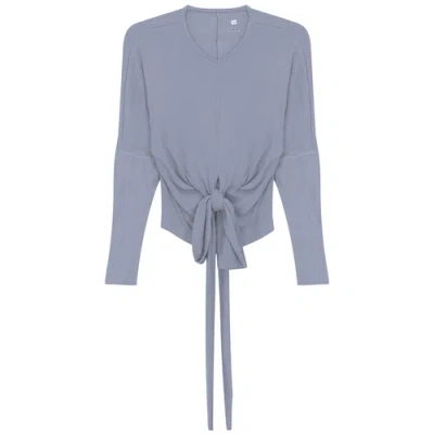 Riff Ribbed Wrap Long Sleeve Stretch Top In Blue