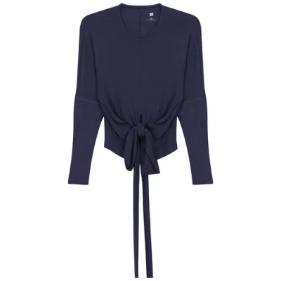 Riff Ribbed Wrap Long Sleeve Stretch Top In Blue