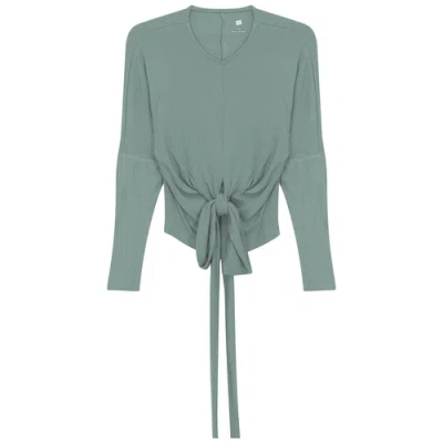 Riff Ribbed Wrap Long Sleeve Stretch Top In Green