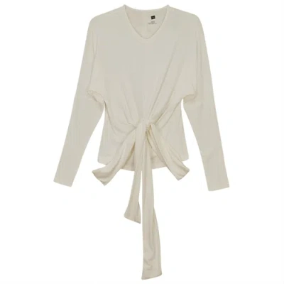 Riff Ribbed Wrap Long Sleeve Stretch Top In Neutral